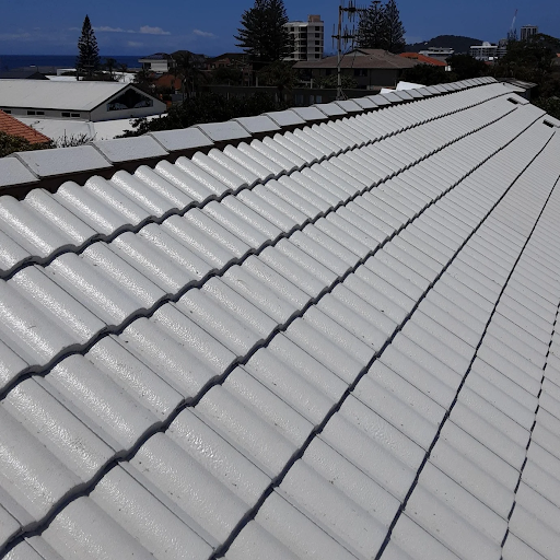 Close-up of concrete roof tiles on a modern home in Brisbane.