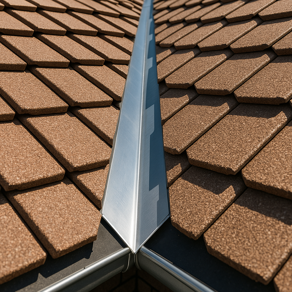 an example of metal roof flashing on a tiled roof